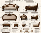 Luxury Cat-Inspired Handcrafted Wooden Sofa Set (5-Seater with Table & Stools)