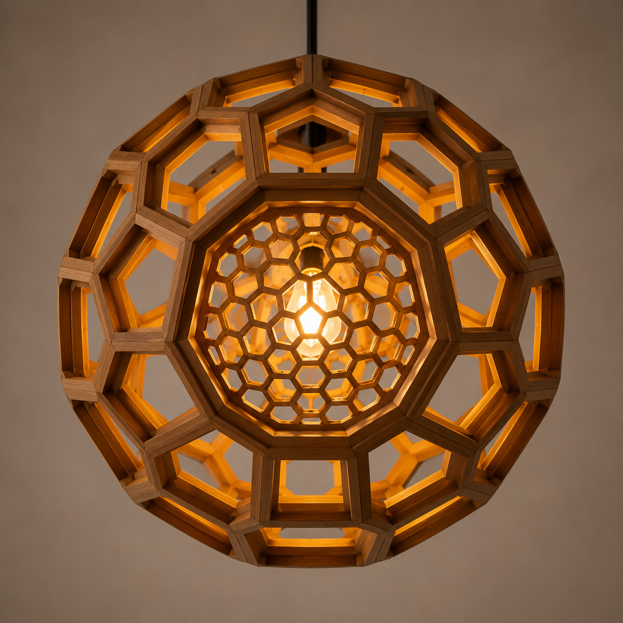 Honeycomb Wooden Pendant Light – Handcrafted Designer Hanging Lamp