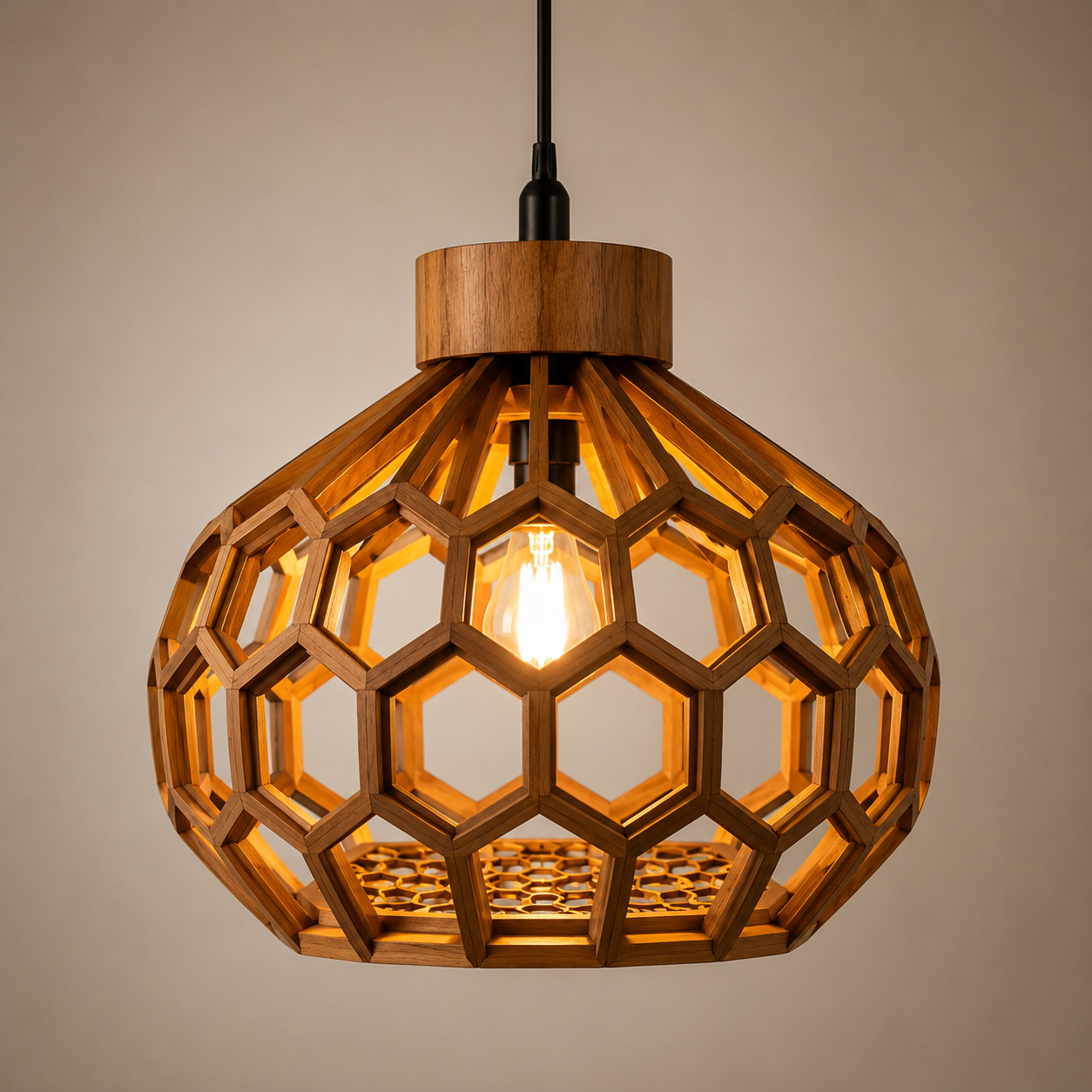 Honeycomb Wooden Pendant Light – Handcrafted Designer Hanging Lamp